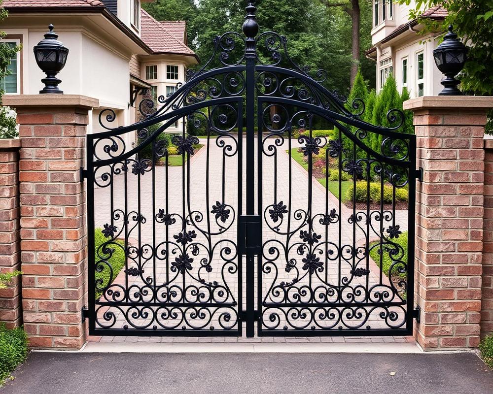 Ornate wrought iron driveway gate